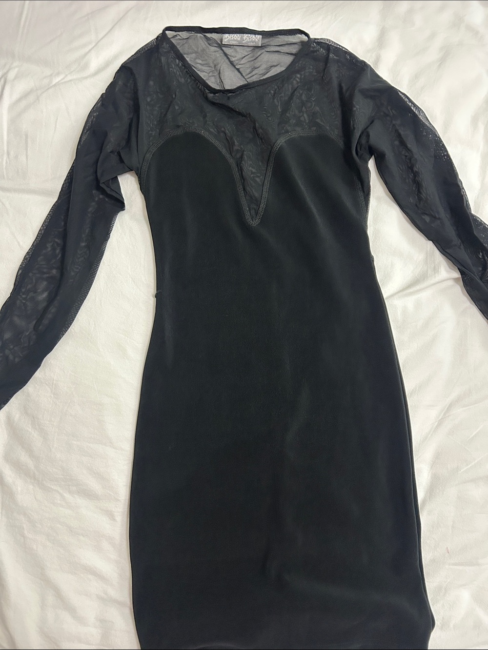 Vintage Bisou Bisou Mesh Sweetheart Neckline Bodycon Black Dress